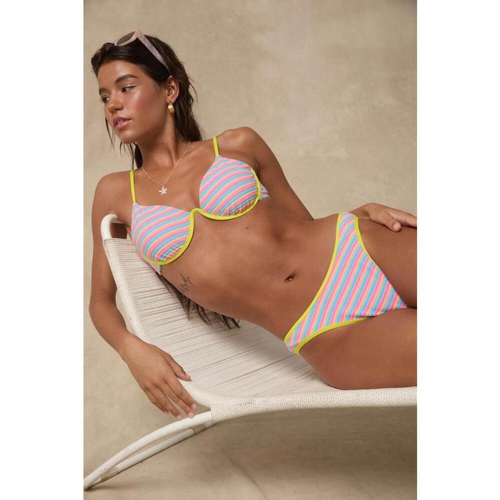 Women’s Lulus Chiloe Blue Multi Striped‎ Underwire Bikini Top AND Bottom Small
